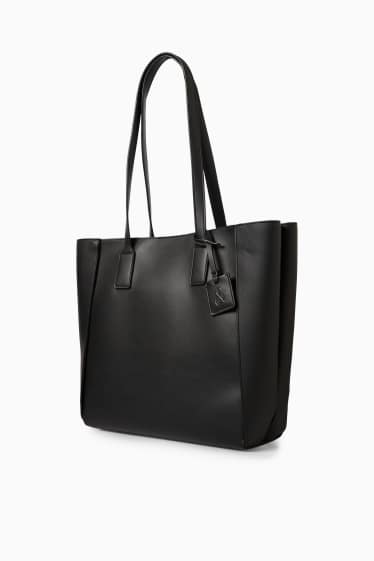 Femei - Geantă shopper mare - imitație de piele - negru
