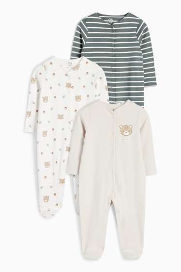 Unisex - Multipack 3 buc. - ursuleți - pijama salopetă bebeluși - gri deschis
