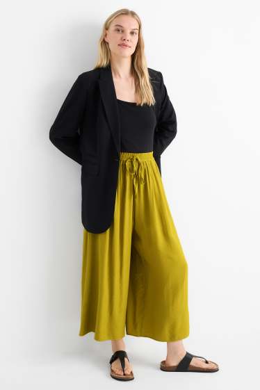 Femei - Pantaloni de stofă - talie înaltă - wide leg - kaki