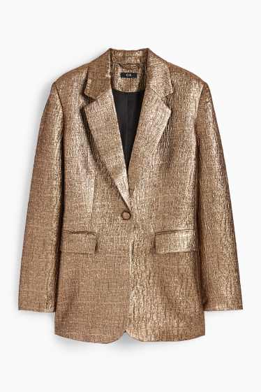 Women - Long blazer - relaxed fit - shiny - bronze