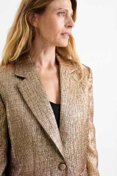 Women - Long blazer - relaxed fit - shiny - bronze