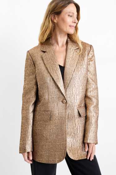 Women - Long blazer - relaxed fit - shiny - bronze