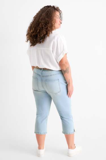 Femei - Jeans capri cu curea - talie medie - albastru deschis