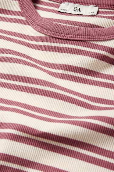 Copii - Fete - Tricou cu mânecă scurtă - reiat - cu dungi - roz închis