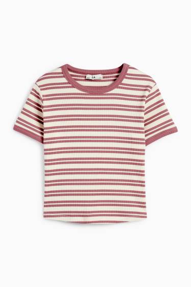 Copii - Fete - Tricou cu mânecă scurtă - reiat - cu dungi - roz închis
