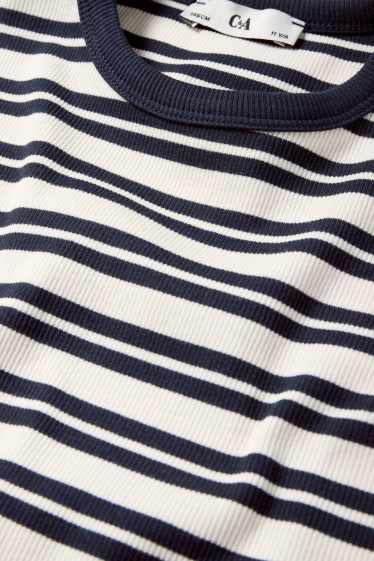 Children Girls - Short sleeve T-shirt - ribbed - striped - dark blue