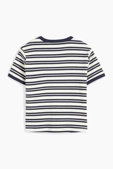 Children Girls - Short sleeve T-shirt - ribbed - striped - dark blue