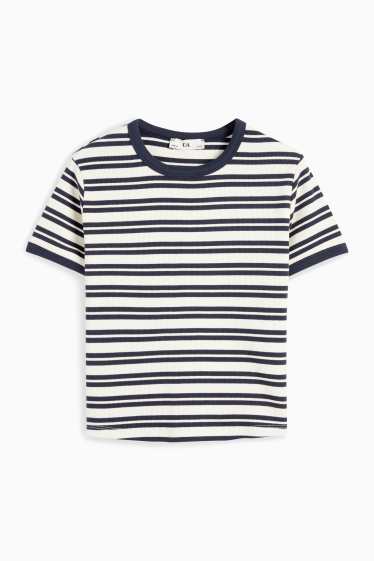 Children Girls - Short sleeve T-shirt - ribbed - striped - dark blue