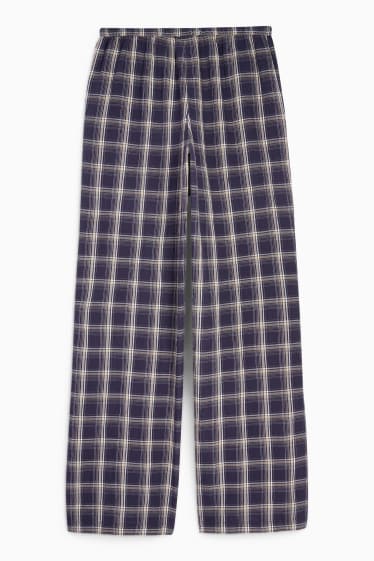 Femei - Pantaloni de stofă - talie medie - wide leg - în carouri - albastru închis