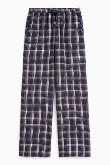 Femei - Pantaloni de stofă - talie medie - wide leg - în carouri - albastru închis