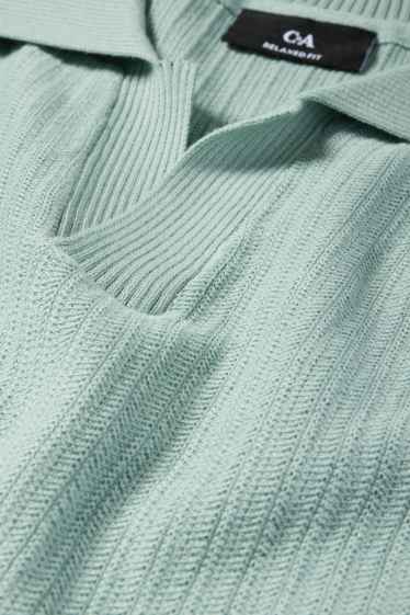 Bărbați - Tricou polo tricotat - relaxed fit - structurat - turcoaz