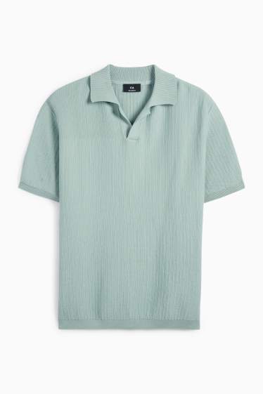 Bărbați - Tricou polo tricotat - relaxed fit - structurat - turcoaz