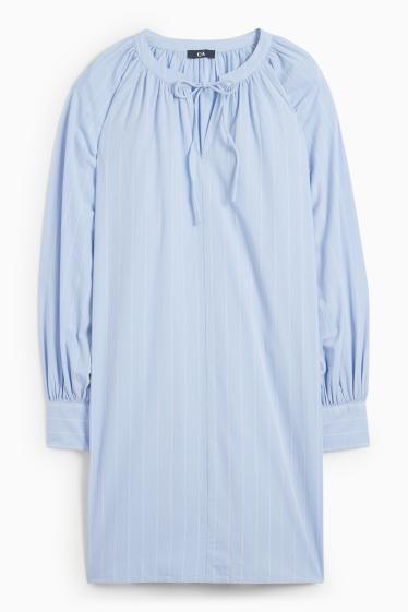 Femei - Rochie tip bluză - cu dungi - albastru deschis