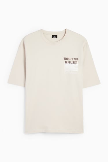 Bărbați - Tricou - supradimensionat - Hokusai - bej deschis