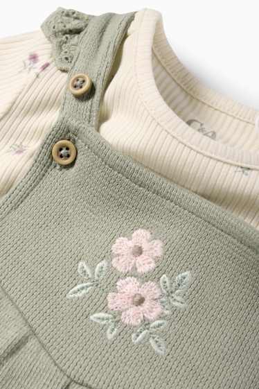 Bebeluși - fete - Floricele - compleu bebeluși - broderie englezească - 2 piese - bej deschis