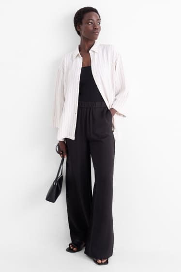 Femei - Pantaloni de stofă - talie înaltă - wide leg - negru
