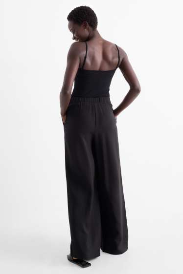 Femei - Pantaloni de stofă - talie înaltă - wide leg - negru
