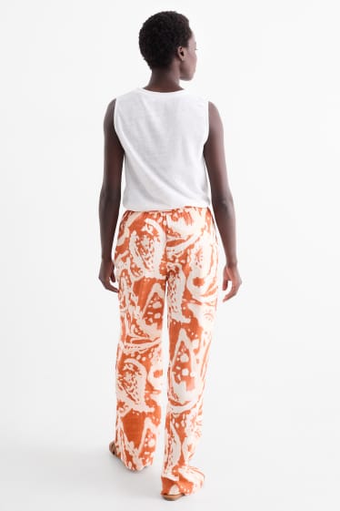 Femei - Pantaloni de stofă - talie medie - palazzo - cu model - portocaliu închis