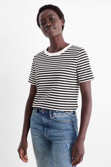 Femei - Tricou - regular fit - cu dungi - negru / alb