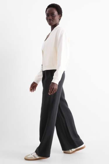 Femei - Pantaloni de stofă - talie medie - wide leg - negru