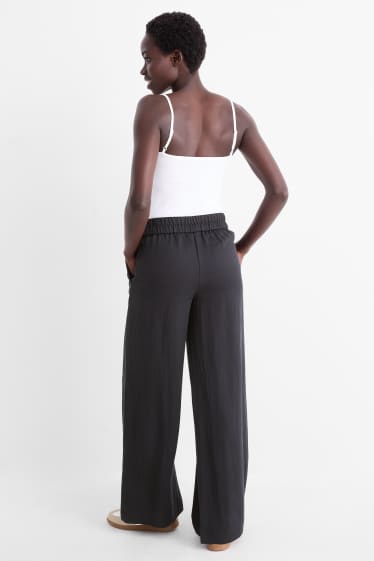 Femei - Pantaloni de stofă - talie medie - wide leg - negru