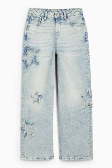 Copii - Fete - Stea - wide leg jeans - denim-albastru deschis