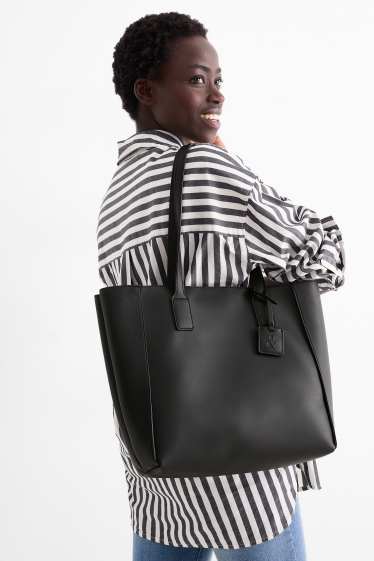 Femei - Geantă shopper mare - imitație de piele - negru