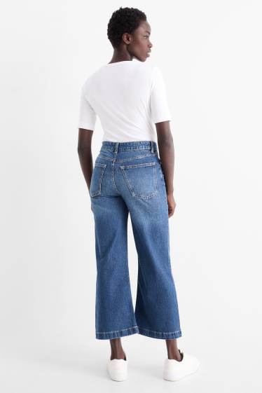 Femei - Crop wide leg jeans - talie medie - denim-albastru închis