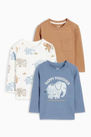 Bebeluși - băieți - Multipack 3 buc. - elefant - tricou cu mânecă lungă bebeluși - albastru