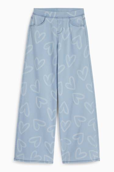 Copii - Fete - Wide leg jeans - cu model - albastru deschis