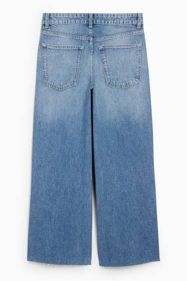 Femei - Crop wide leg jeans - talie medie - denim-albastru