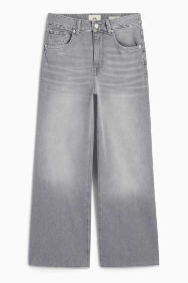 Femei - Crop wide leg jeans - talie medie - denim-gri