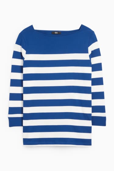 Femei - Tricou cu mânecă lungă - cu dungi - albastru / alb