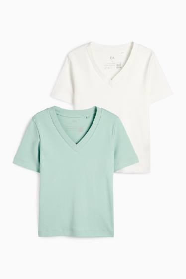 Femei - Multipack 2 buc. - tricou cu decolteu în V - alb / turcoaz