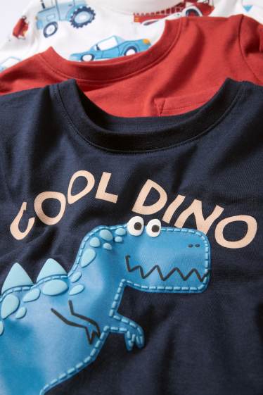 Copii - Băieți - Multipack 3 buc. - dinozaur și vehicule - tricou cu mânecă lungă - albastru închis