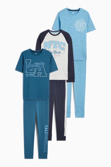 Copii - Băieți - Multipack 3 buc. - Los Angeles și New York - pijama - 6 piese - albastru închis