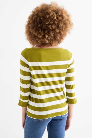 Femei - Tricou cu mânecă lungă - cu dungi - verde