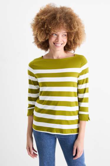 Femei - Tricou cu mânecă lungă - cu dungi - verde