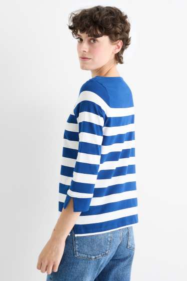 Femei - Tricou cu mânecă lungă - cu dungi - albastru / alb
