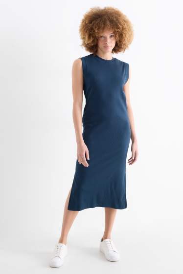 Femei - Rochie-tricou - reiată - albastru închis