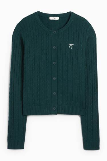 Damen - Strickjacke - Zopfmuster - dunkelgrün
