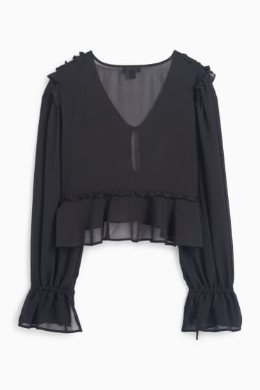 Femei - Bluză crop din șifon - negru