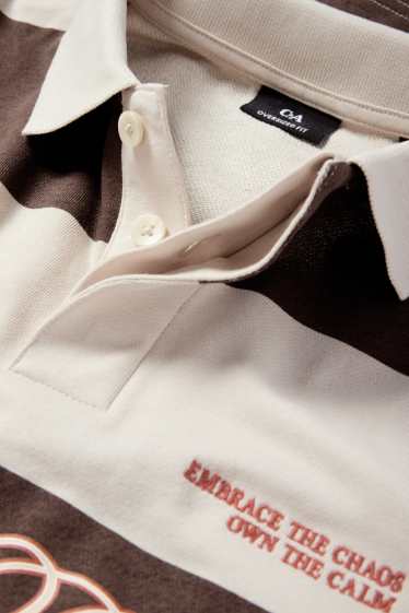 Bărbați - Tricou polo - cu dungi - maro închis