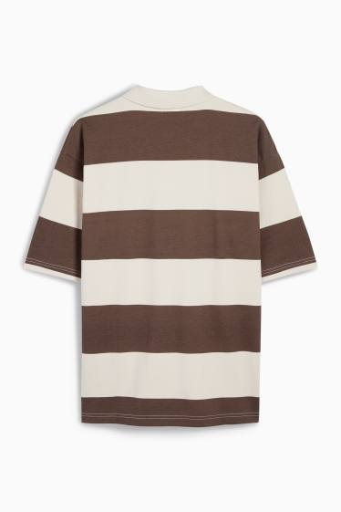 Bărbați - Tricou polo - cu dungi - maro închis