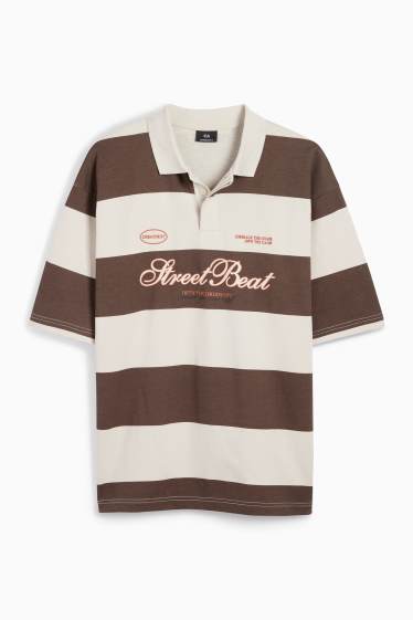Bărbați - Tricou polo - cu dungi - maro închis