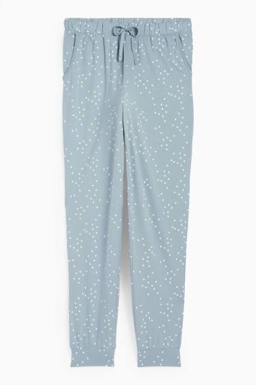 Damen - Pyjamahose - gepunktet - türkis
