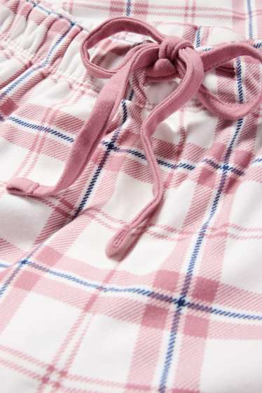 Femei - Pantaloni de pijama din flanel - în carouri - alb / roz