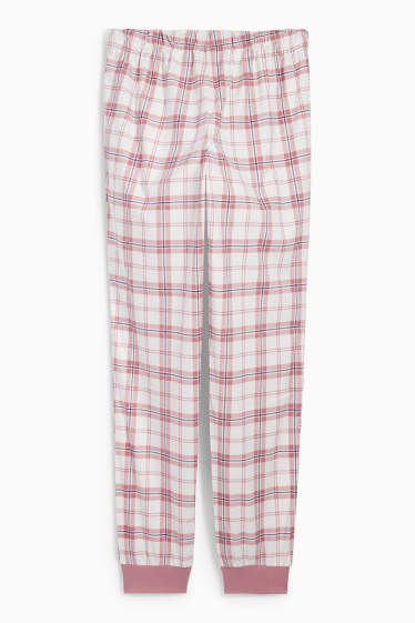 Femei - Pantaloni de pijama din flanel - în carouri - alb / roz