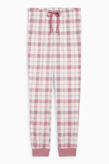 Femei - Pantaloni de pijama din flanel - în carouri - alb / roz