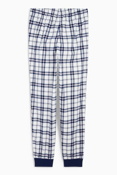 Femei - Pantaloni de pijama din flanel - în carouri - albastru închis / alb